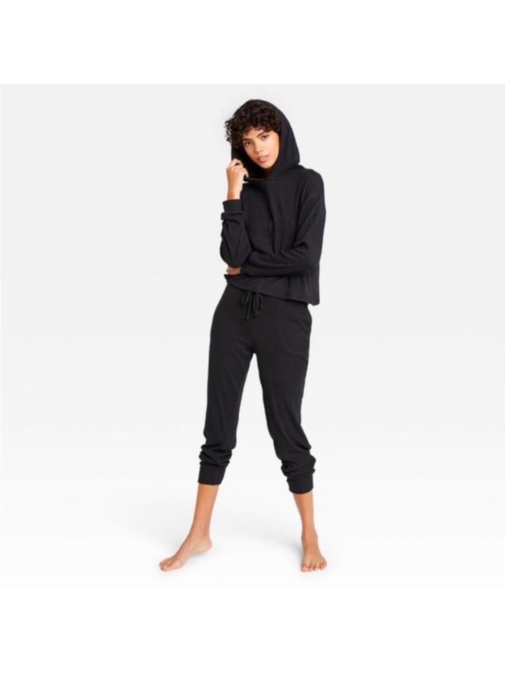 Colsie Cozy Black Ribbed Loungewear Set large